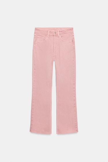 TRF CROPPED HIGH-WAIST FLARE JEANS - Pink marl by Zara
