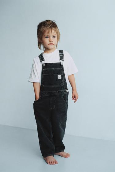 DENIM DUNGAREES WITH LABEL APPLIQUÉ - Grey by Zara