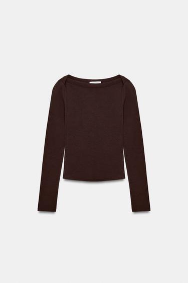 CAMISETA MANGA LARGA - Marrón oscuro de Zara