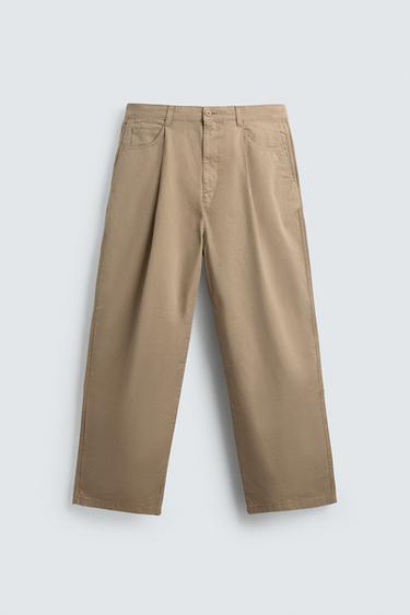 PANTALON CHINO LARGE À PLIS - Beige de Zara