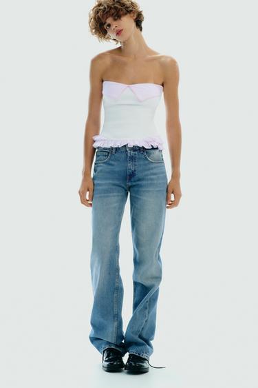 Zara CONTRAST STRAPLESS TOP - White - Image 0