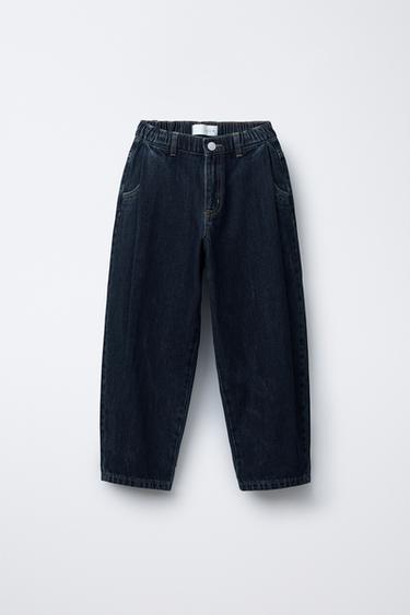 PLEATED BALLOON-FIT DENIM TROUSERS - Blue by Zara