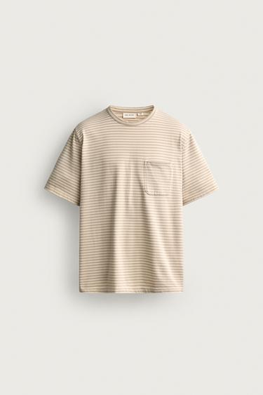 ЖАКАРДОВА ФУТБОЛКА У СМУЖКУ З КИШЕНЕЮ - Сірий/натуральний Zara