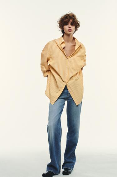 OVERSIZE STRIPED POPLIN SHIRT - Mustard by Zara