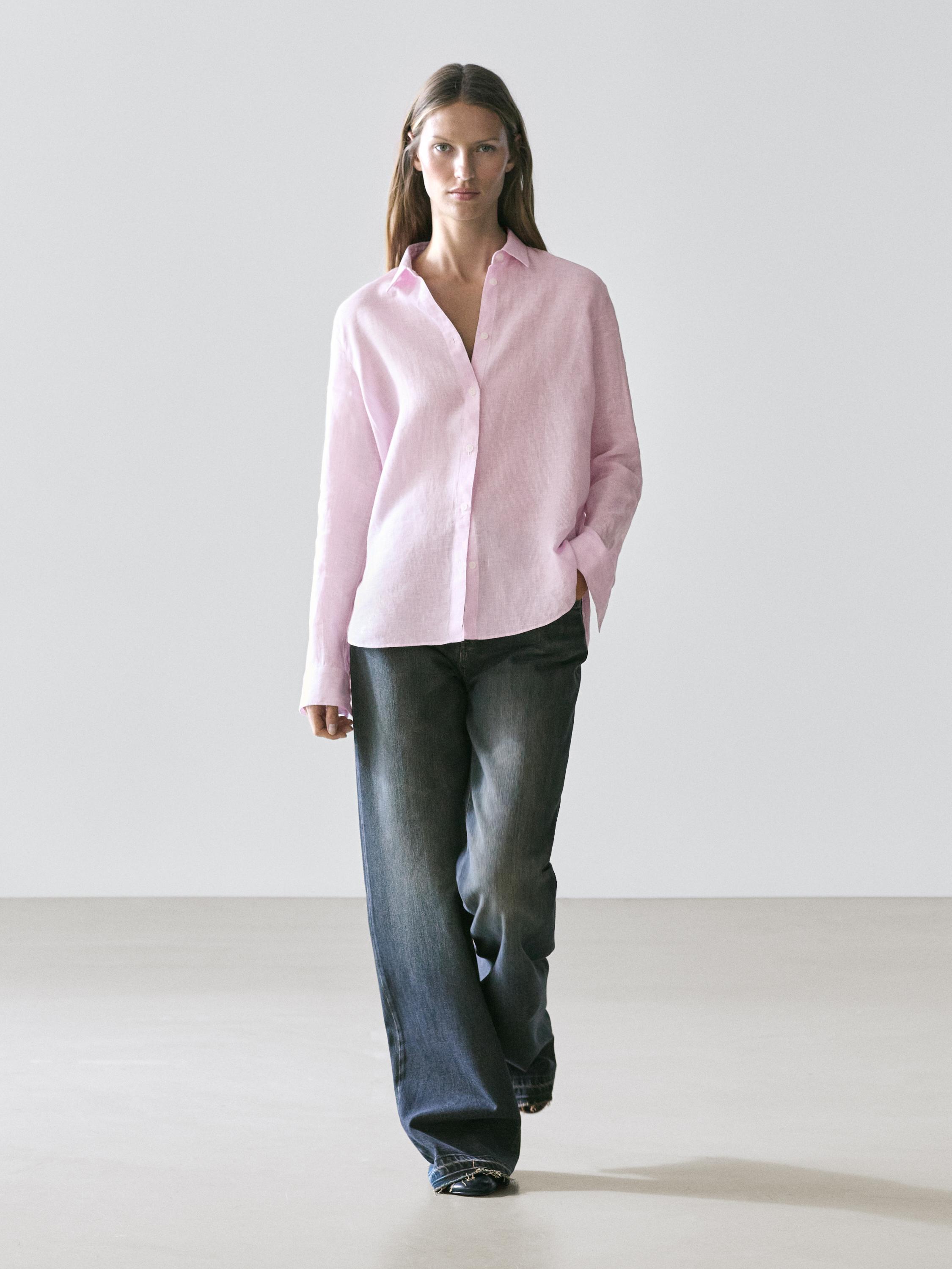 Flowing pinstriped 100% linen shirt