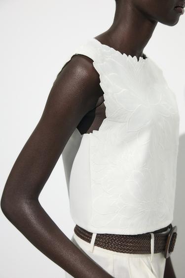 TOP INTERLOCK BORDADO - Blanco de Zara