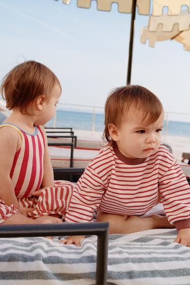 Zara ZARA TIMELESS - STRIPED SWIMSUIT - Ecru / Red