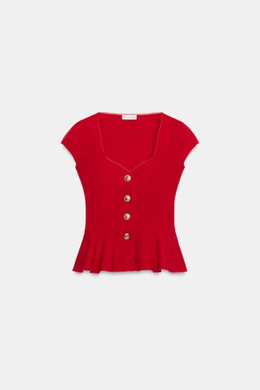TOP PÉPLUM À BOUTONS - Rouge de Zara - Image 5