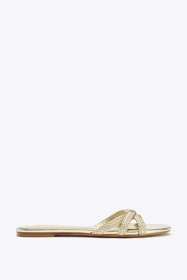 METALLIC STRAPPY SANDALS - Gold by Zara - Image 0