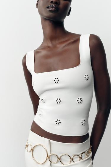FLORAL EMBROIDERED STRETCH TOP - White by Zara