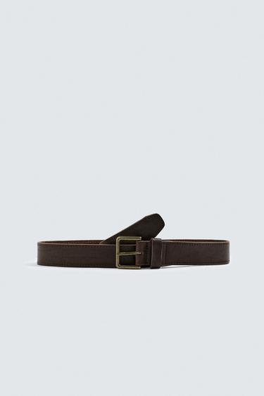 VINTAGE-EFFECT LEATHER BELT - Brown by Zara