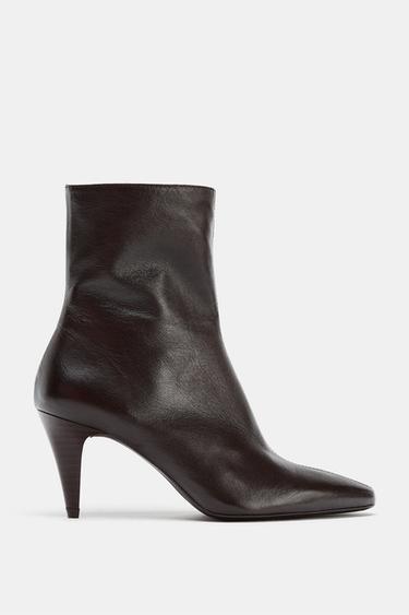 LEATHER HEELED ANKLE BOOTS - Brown by Zara