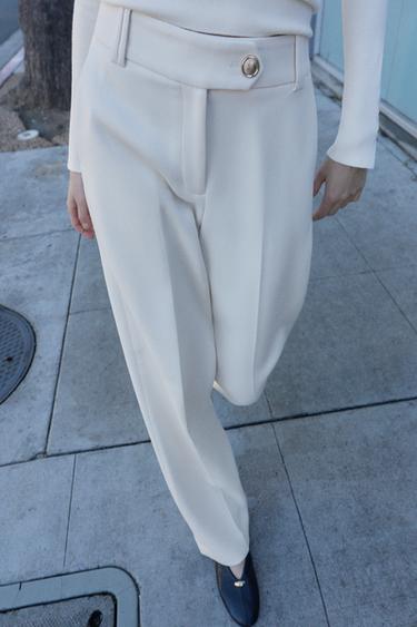 PANTALON DROIT TAILLE HAUTE - Écru de Zara - Image 4