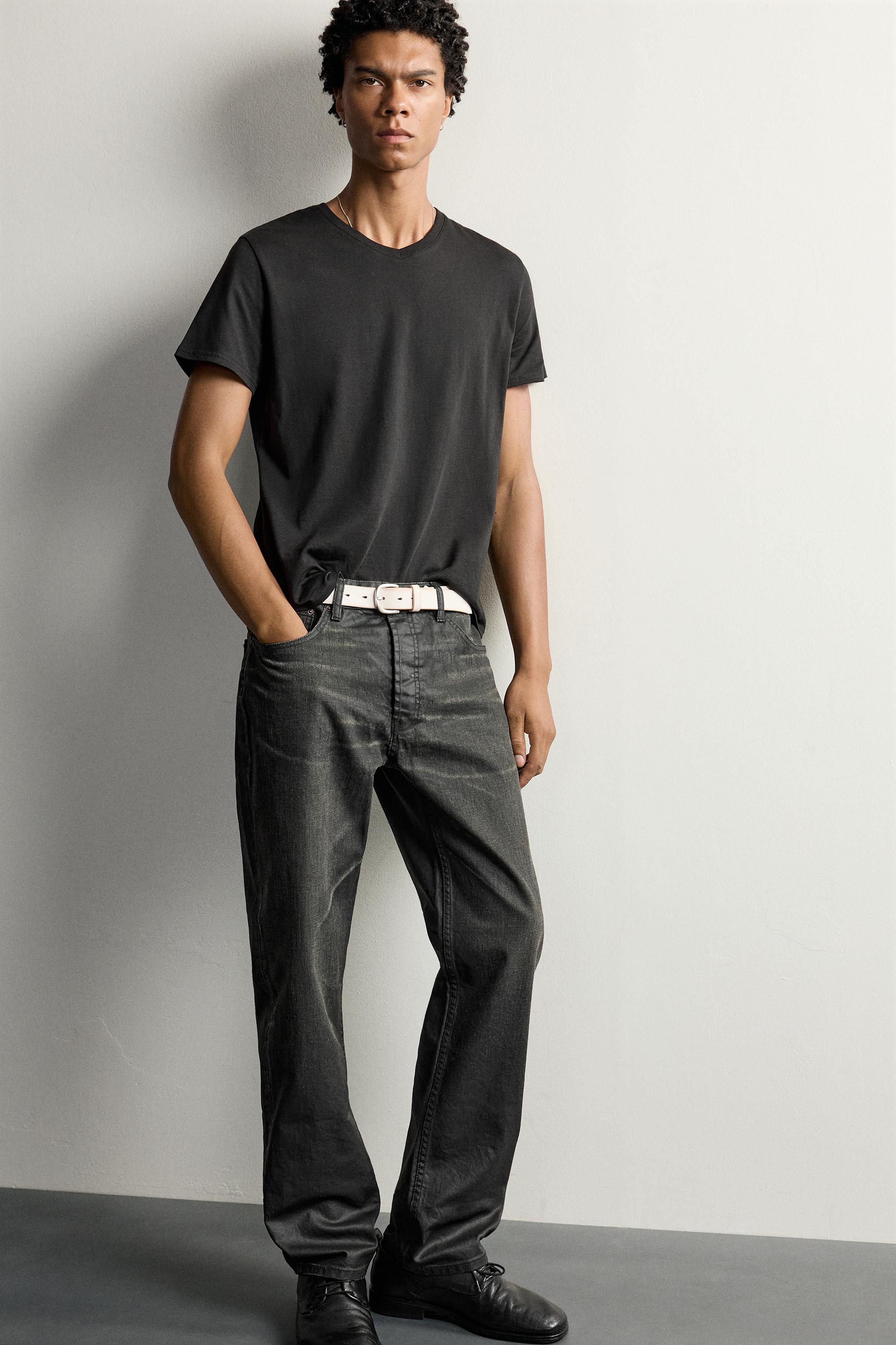WAXED-EFFECT STRAIGHT-FIT JEANS