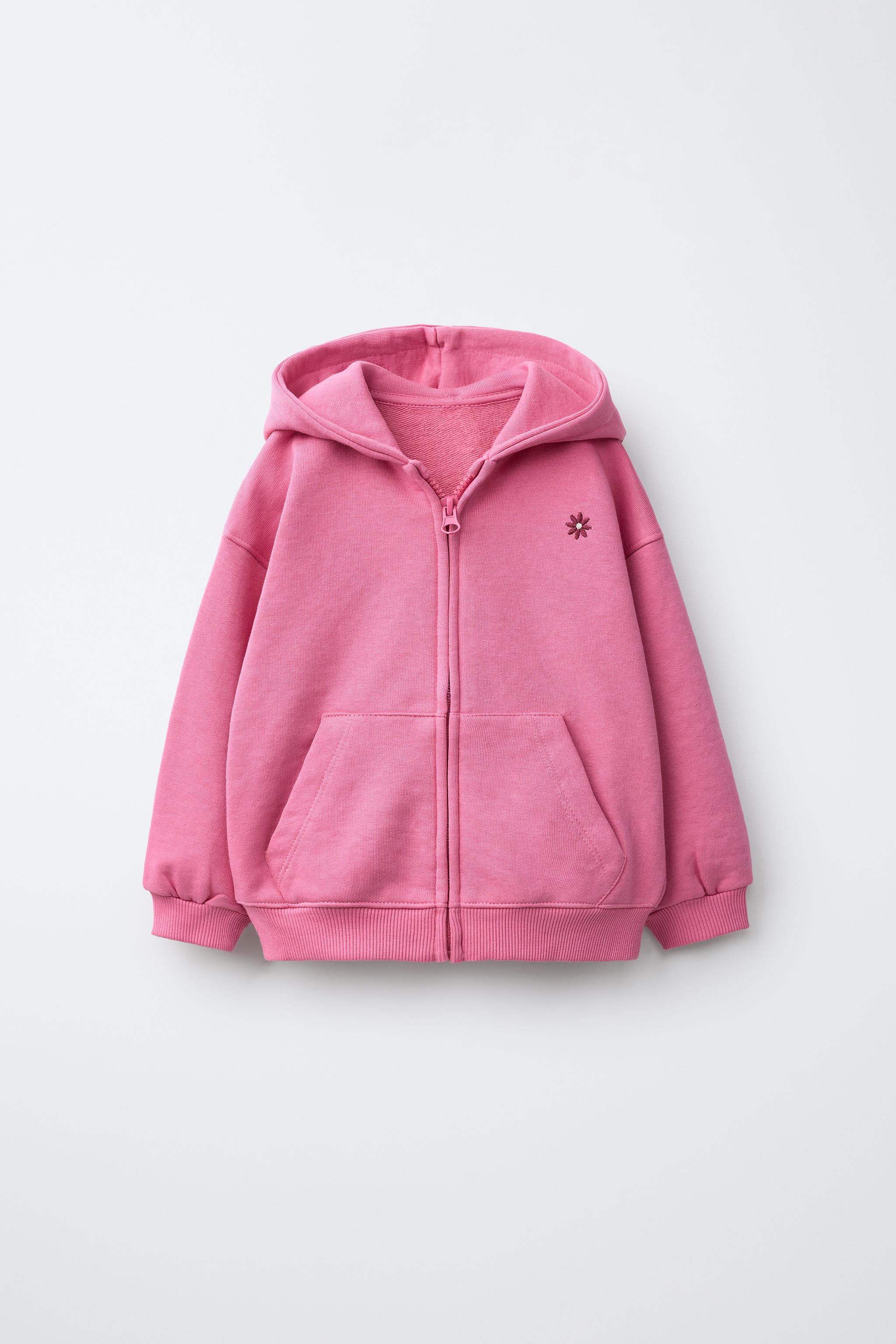 EMBROIDERED ZIP-UP HOODIE — Chalk pink
