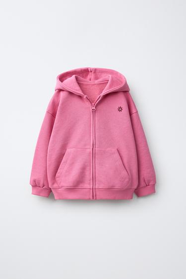 BLUZË HOODIE ME KAPUÇ, ZINXHIR DHE QËNDISJE - Rozë e zbehtë nga Zara
