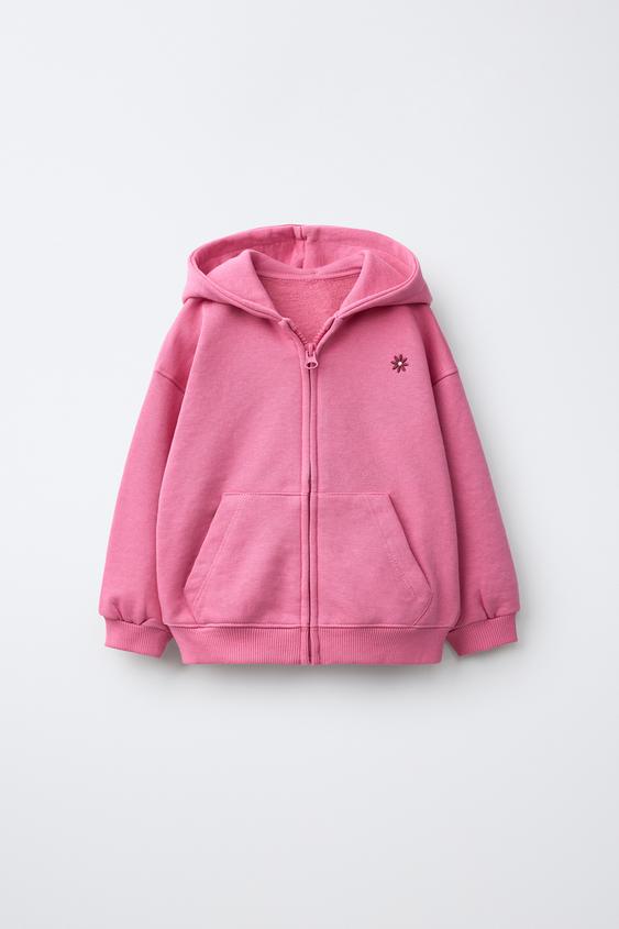 EMBROIDERED ZIP-UP HOODIE - Chalk pink by Zara - Image 0