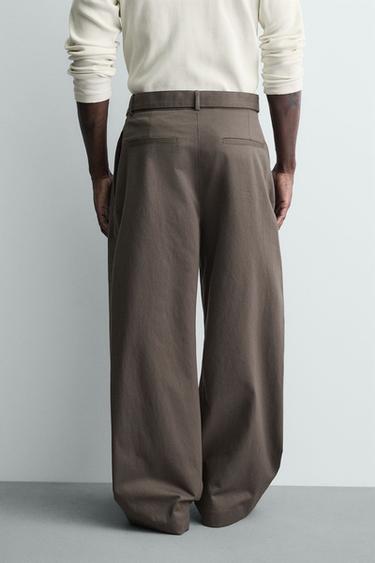 PANTALON COUPE LARGE AVEC CEINTURE - Gris taupe de Zara - Image 2