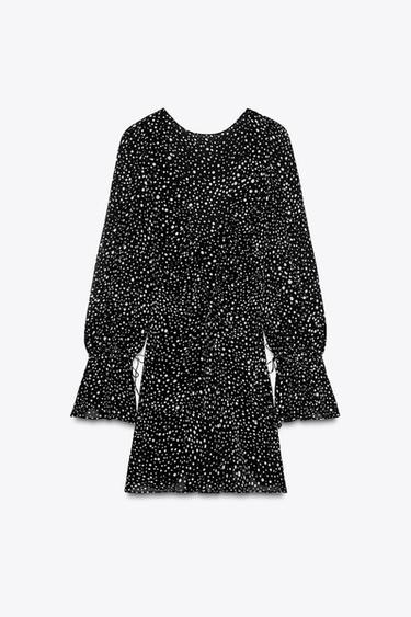 ZW COLLECTION POLKA DOT SHORT DRESS - Black / White by Zara
