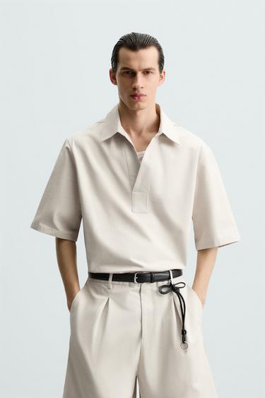 POLO DE ALGODÃO – LINHO - Bege-claro da Zara