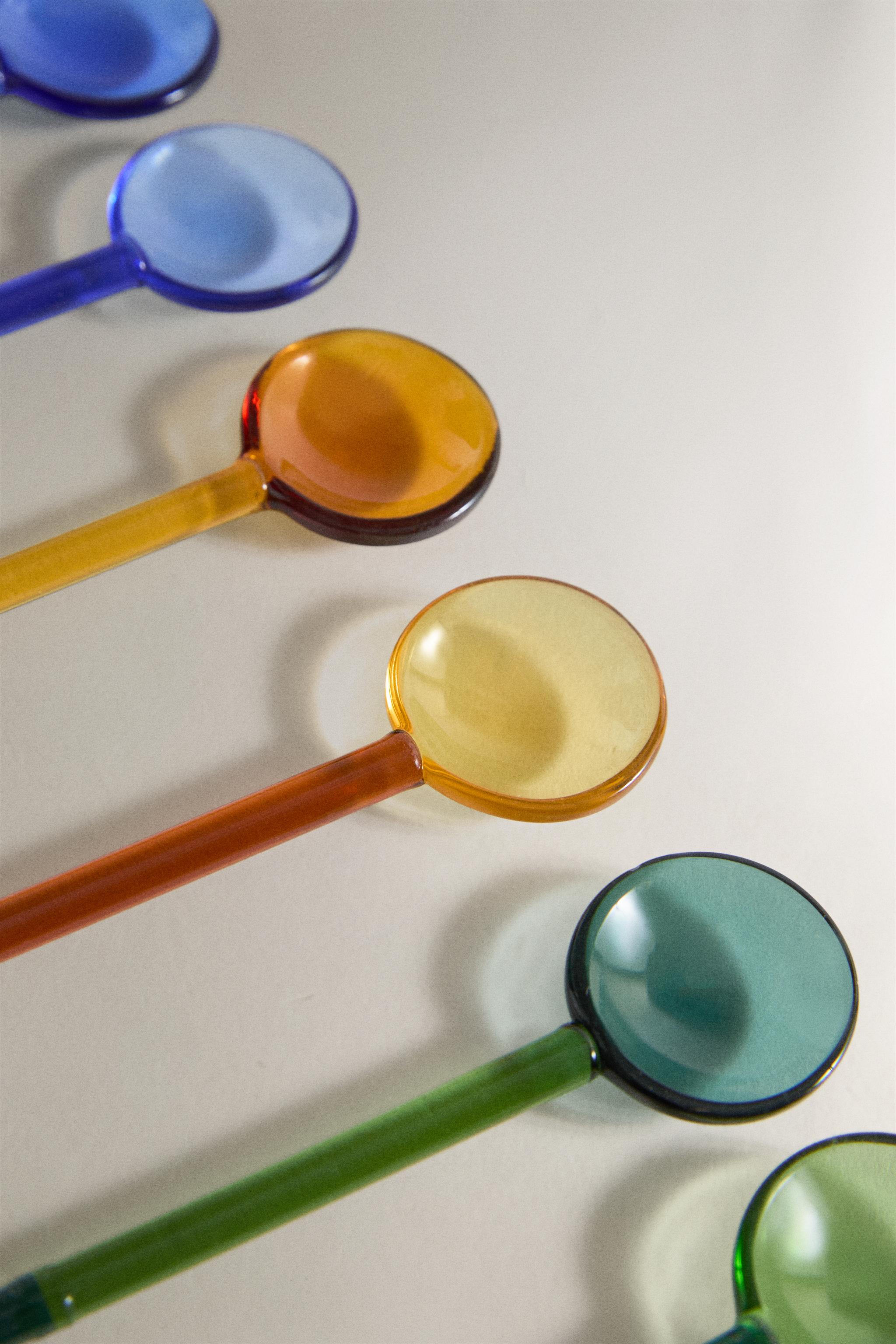 MULTICOLOUR BOROSILICATE GLASS ICE CREAM SPOONS (PACK OF 6) — Various