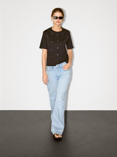 Zara Oversized T-shirt with eyelets - Brown