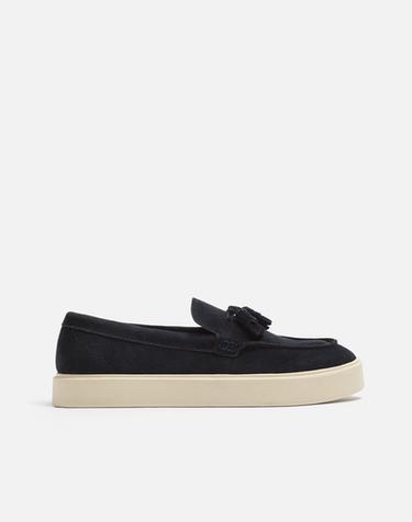 Zara TASSEL LEATHER LOAFERS - Blue