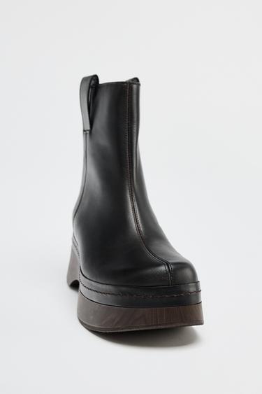 LEATHER PLATFORM ANKLE BOOTS - Black by Zara - Image 3