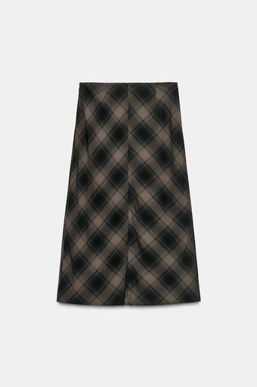JUPE MI-LONGUE À CARREAUX - Noir / Marron de Zara - Image 7