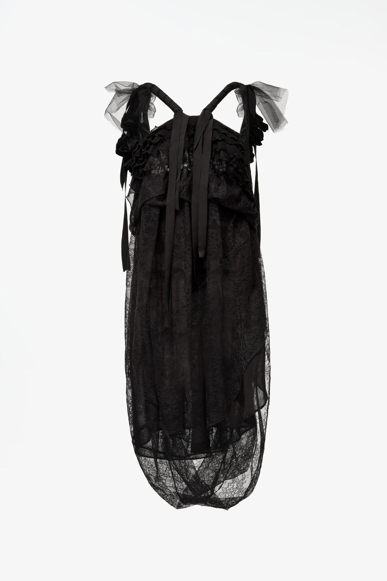 LIMITED EDITION TULLE LACE RUFFLE DRESS — Black