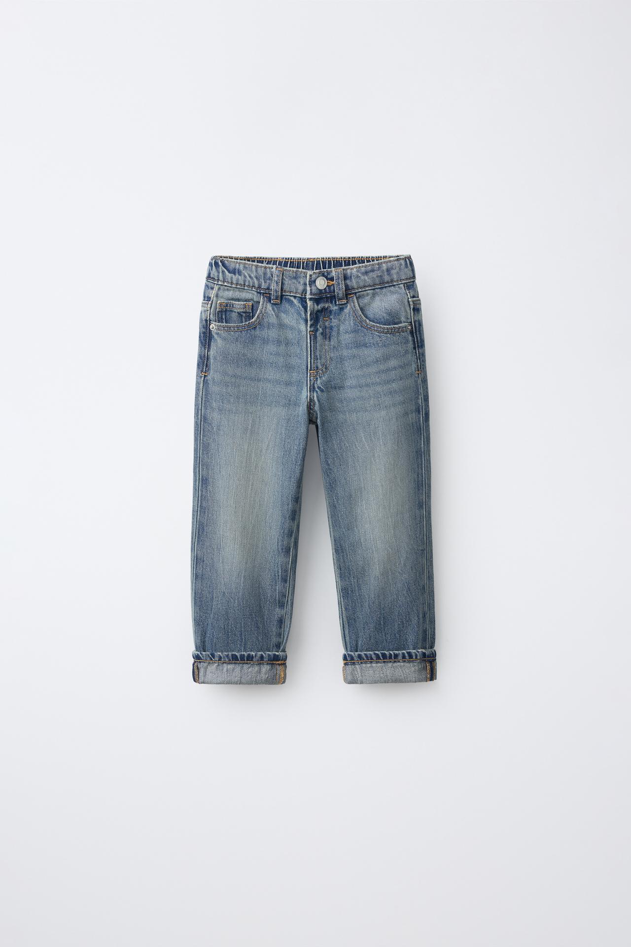 TOPSTITCHED STRAIGHT JEANS — Blue