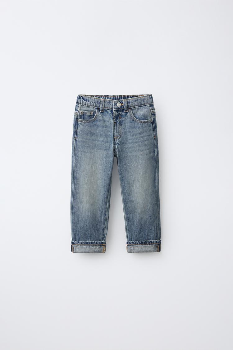 TOPSTITCHED STRAIGHT JEANS — Blue