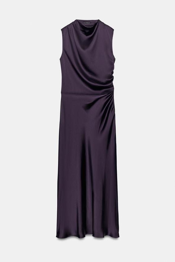LONG SATIN DRESS - Aubergine by Zara - Image 0