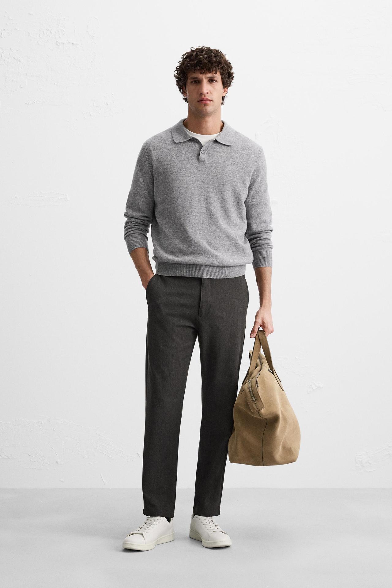 TEXTURED COMFORT TROUSERS - Brown marl by Zara
