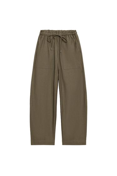 PANTALON TAPERED À TAILLE ÉLASTIQUE - Kaki de Zara