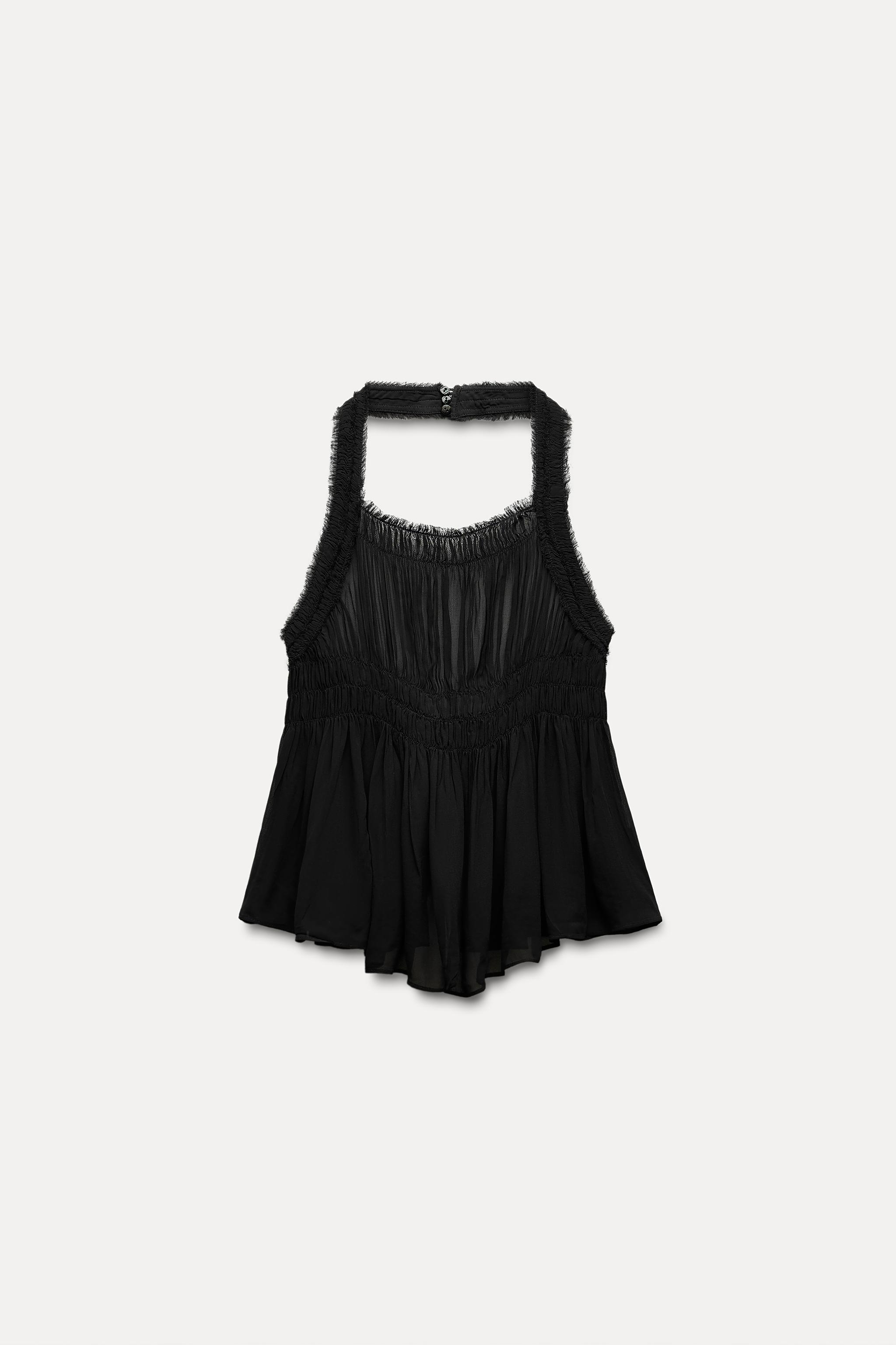 ZW COLLECTION ホルターネック ギャザー入りトップス - ブラック | ZARA Japan / 日本