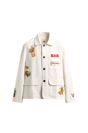 GIACCA CAMICIA RELAX FIT STAMPA GRAFICA - Écru di Zara