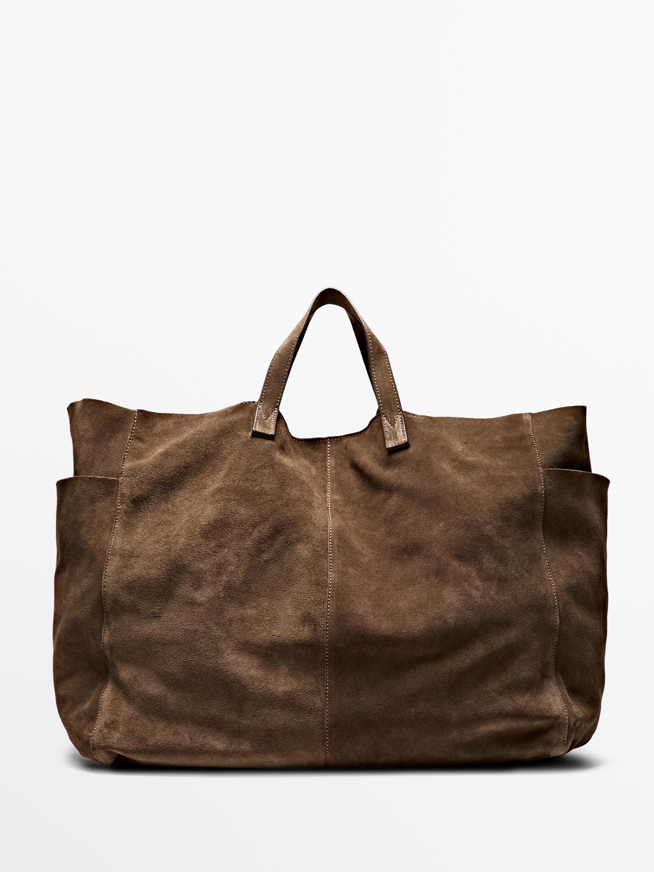 Grand sac cabas en croûte de cuir