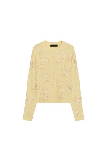 KNIT CARDIGAN WITH BEADED TEXTURE - Light yellow by Zara