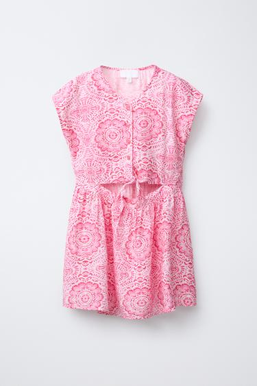 ROBE IMPRIMÉE NŒUD AJOURÉE - Rose de Zara