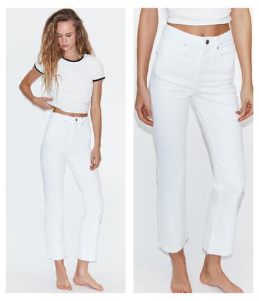 Jeans Taille Haute Zara Femme - Taille 36 - Blanc - Occasion Très Bon état