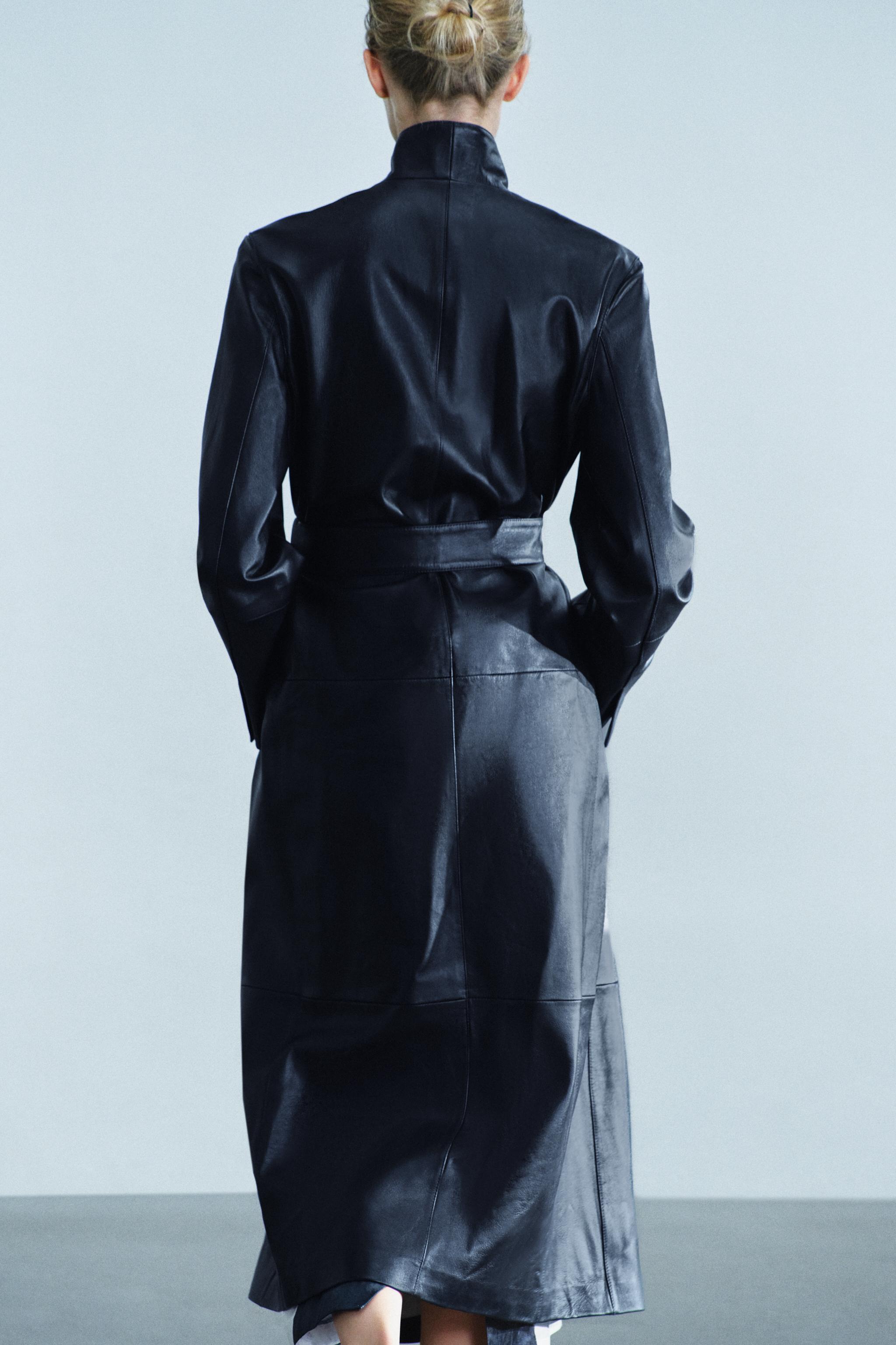 ZW COLLECTION 100% LEATHER BELTED LONG COAT