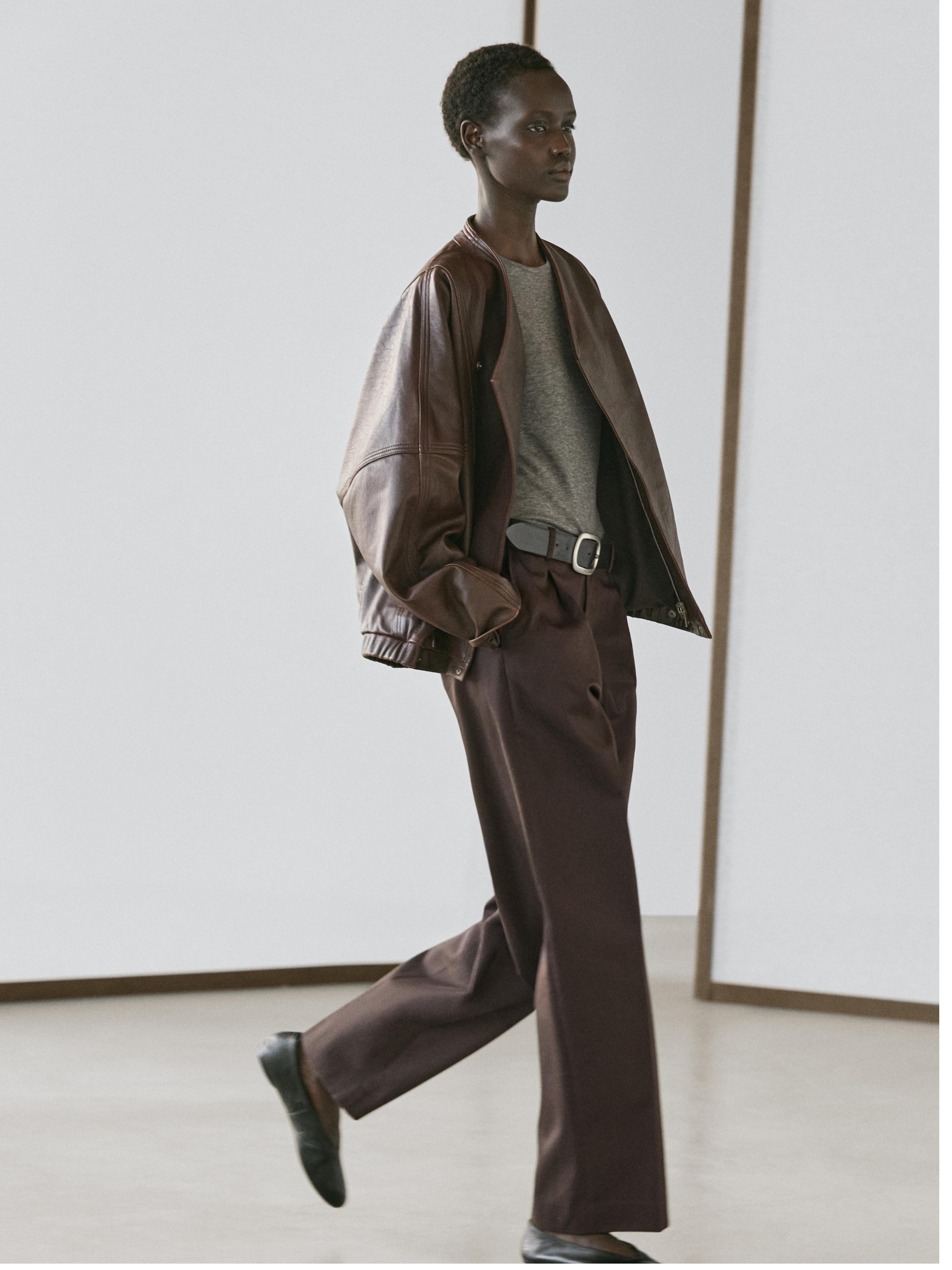 Asymmetric nappa leather bomber jacket