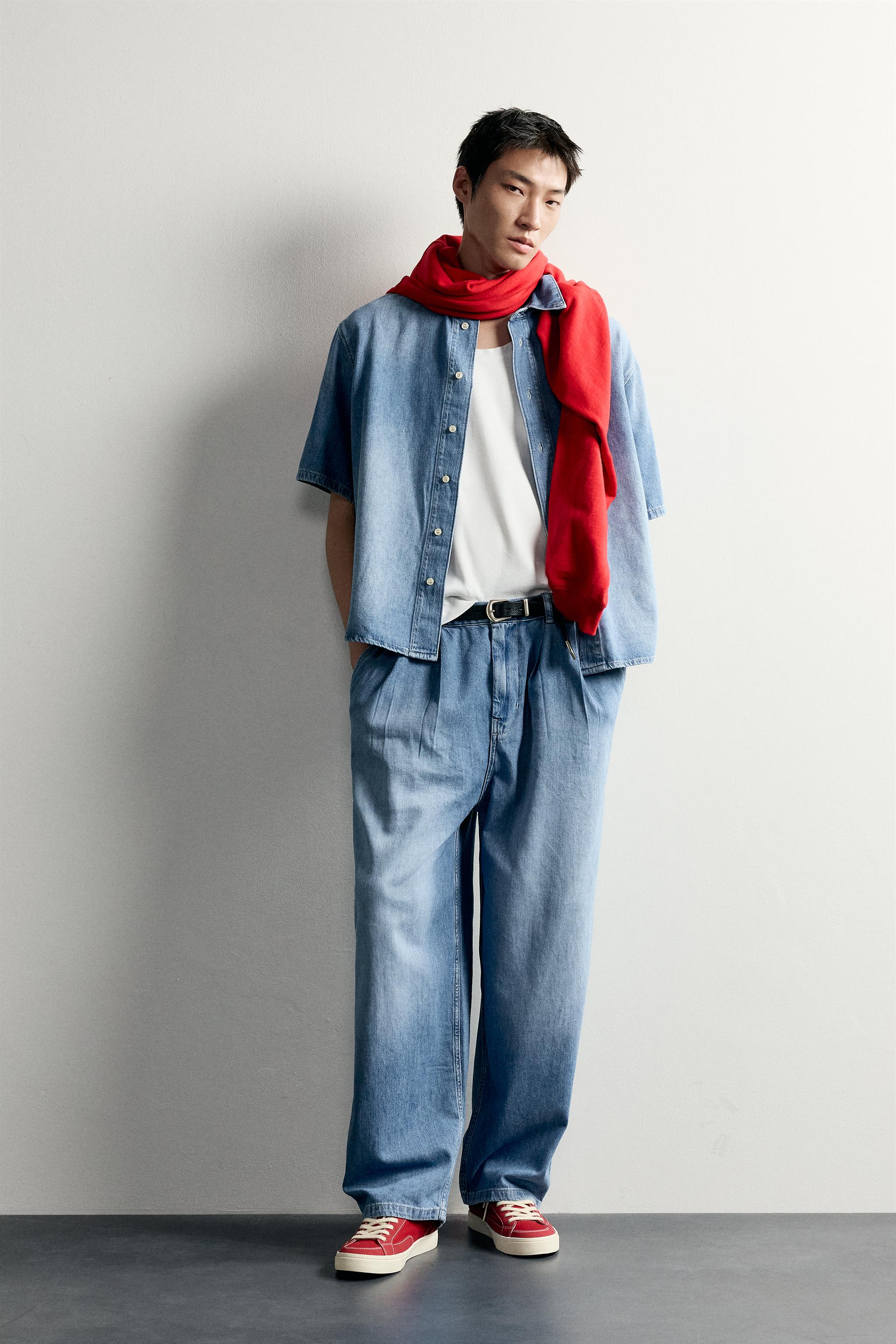 ウォッシュ加工デニムシャツ - ミディアムブルー | ZARA Japan / 日本
