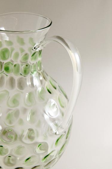 RAISED DESIGN GLASS JUG - Green by Zara - Image 2
