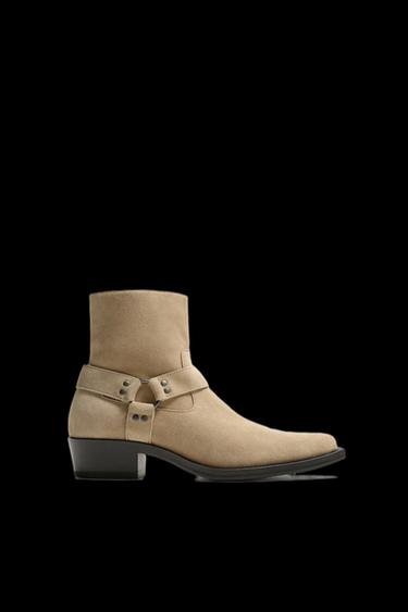 Zara LEATHER BOOTS WITH HARNESS DETAIL - Beige