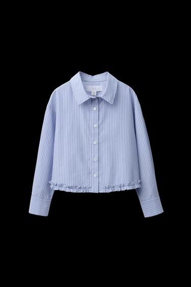 Zara STRIPED RUFFLE SHIRT - Blue / White - Image 0