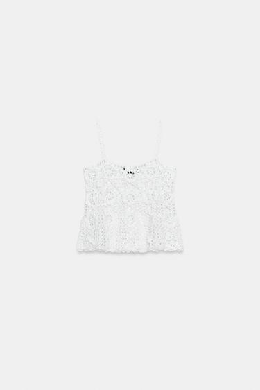 CROCHET KNIT FLORAL TOP - White by Zara - Image 3