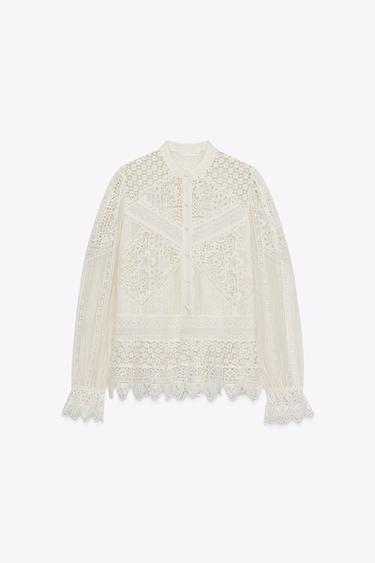 BLOUSE BRODÉE DENTELLE ZW COLLECTION - Blanc cassé de Zara - Image 2