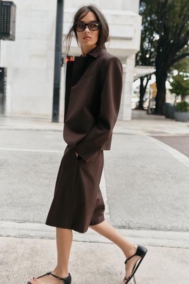 LONG BERMUDA SHORTS WITH DARTS - Brown by Zara - Image 4